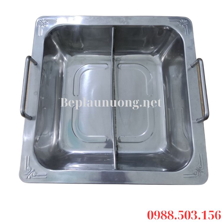 Nồi ăn lẩu inox 2 ngăn vuông đáy vát