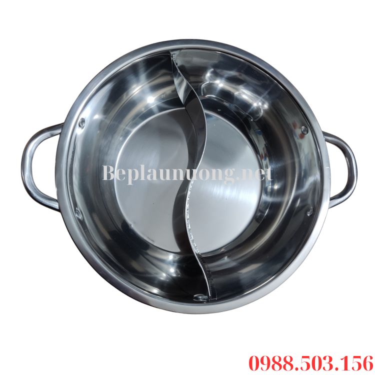 Nồi ăn lẩu inox 2 ngăn tròn có nắp đậy
