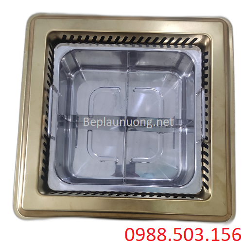 Bộ bếp ăn lẩu bằng inox 4 ngăn vuông