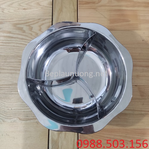 Nồi lẩu tròn inox 3 ngăn nhà hàng