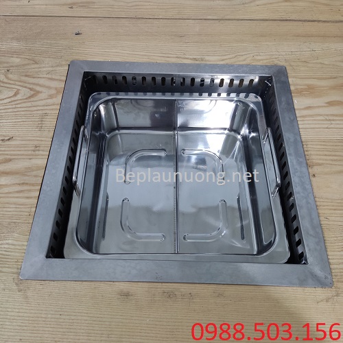 Nồi lẩu inox 2 ngăn vuông âm bàn
